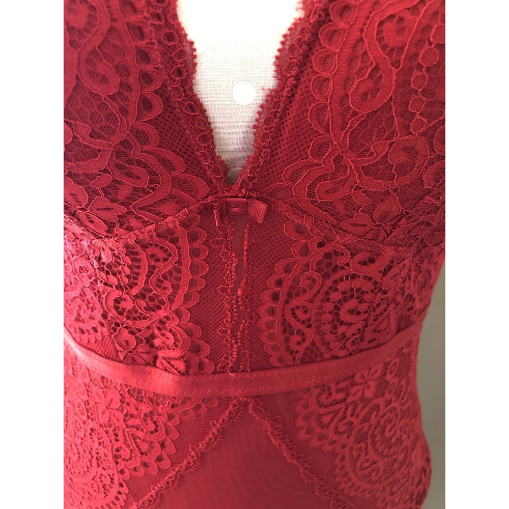 Lace Teddy Bodysuit Lingerie Babydoll Red Open Back Women's Large - Picture 3 of 10
